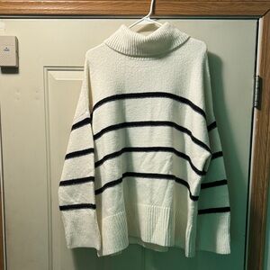 Ava & Viv Striped Turtleneck Sweater - black and cream